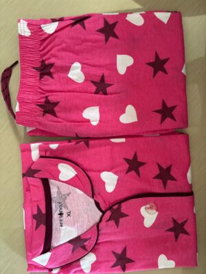 Women’s Cotton Printed Night Suit Set of Shirt & Pyjama Set with Collar (Available in all the Sizes)