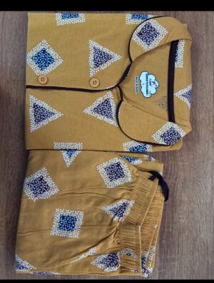 Women’s Cotton Printed Night Suit Set of Shirt & Pyjama Set with Collar (Available in all the Sizes)