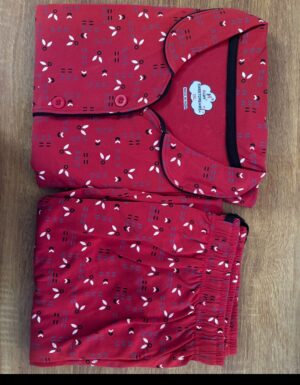 Women’s Cotton Printed Night Suit Set of Shirt & Pyjama Set with Collar (Available in all the Sizes)
