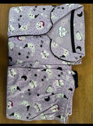 Women’s Cotton Printed Night Suit Set of Shirt & Pyjama Set with Collar (Available in all the Sizes)