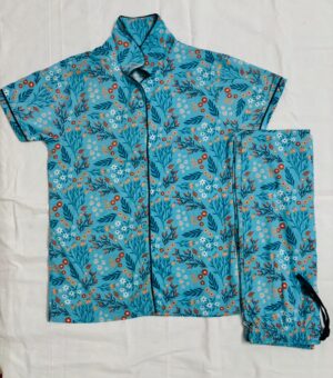 Women’s Cotton Printed Night Suit Set of Shirt & Pyjama Set with Collar (Available in all the Sizes)