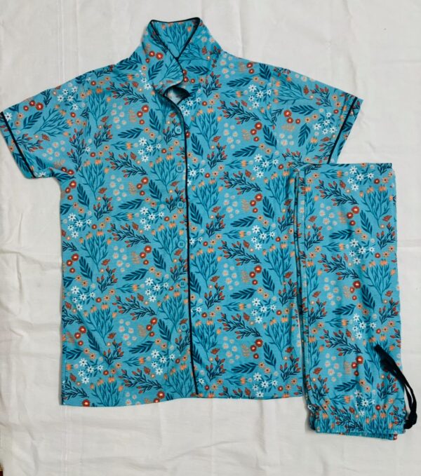 Women’s Cotton Printed Night Suit Set of Shirt & Pyjama Set with Collar (Available in all the Sizes)
