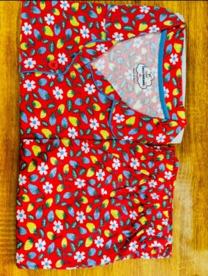 Women’s Cotton Printed Night Suit Set of Shirt & Pyjama Set with Collar (Available in all the Sizes)