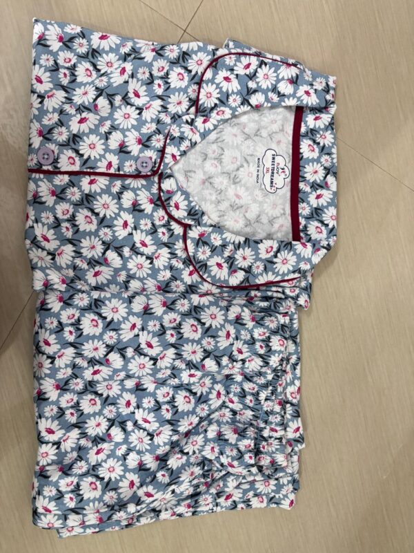 Women’s Cotton Printed Night Suit Set of Shirt & Pyjama Set with Collar (Available in all the Sizes)